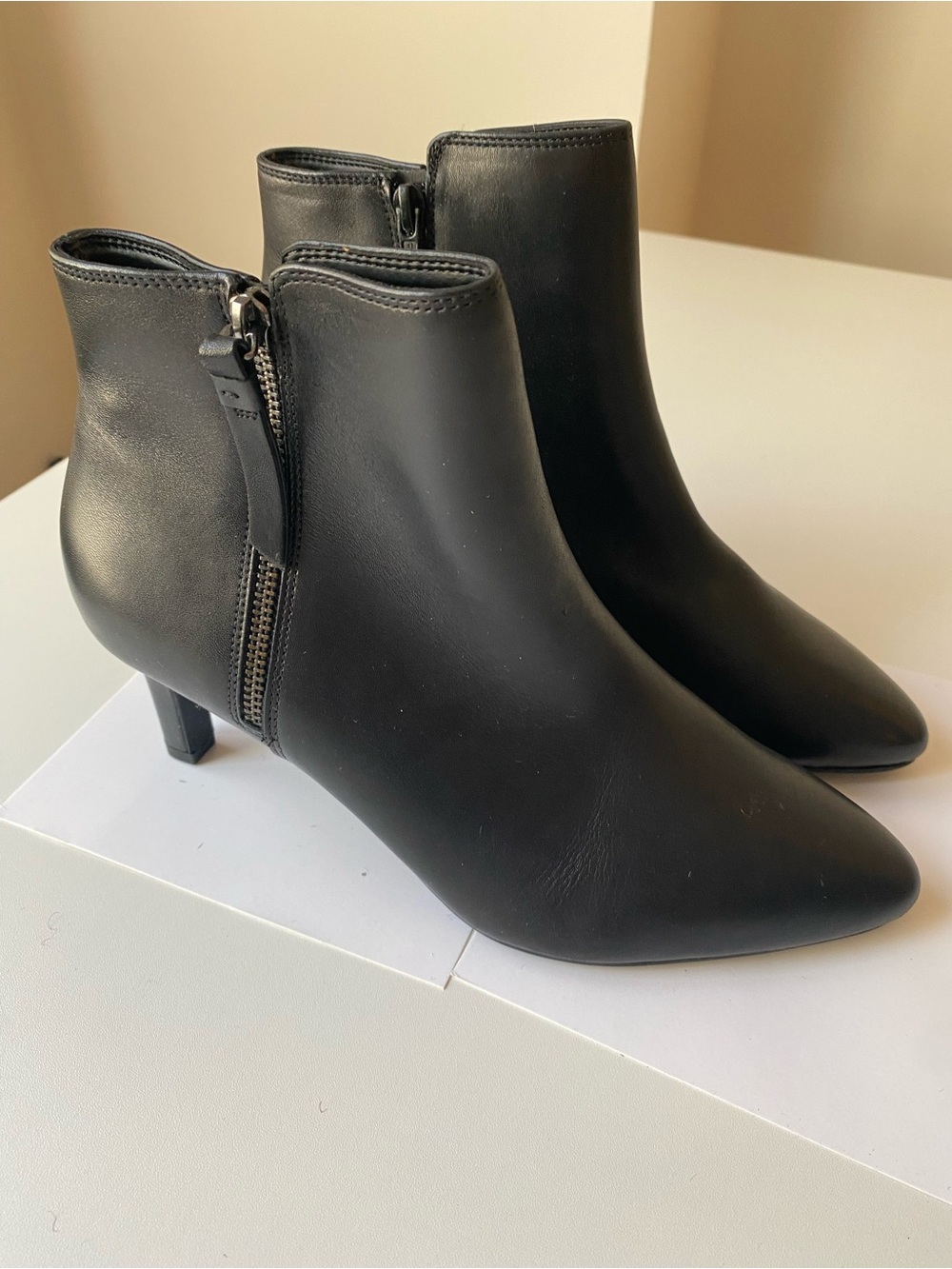 Clarks Black Leather Ankle Booties with Side Zip